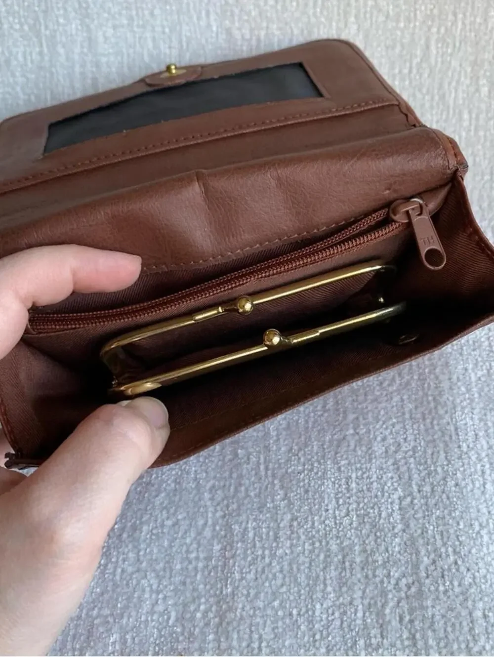 Orvis Genuine Leather Cognac Belt Loop Bag Wallet Phone Holder Clutch Crossbody